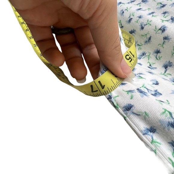 Vintage 90s White Blue Micro Floral Spaghetti Strap Knee Length Dress Medium - Picture 7 of 8